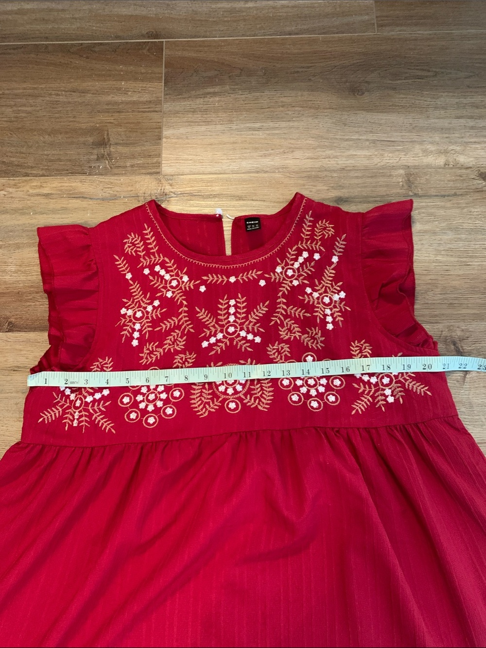 SHEIN Tops (2)Red Embroidered Ruffle Sleeve Dress with Pink print Size XL - Picture 3 of 12